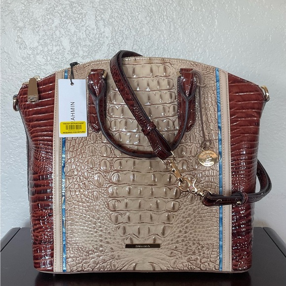 NEW Brahmin Large Duxbury Blue Tan and Brown Crocodile Embossed Satchel - Picture 4 of 7